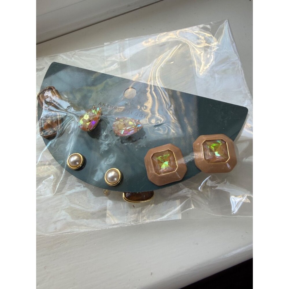 NWT Anthropologie Faceted Gem Earrings Set of 4 $88 - Picture 5 of 5